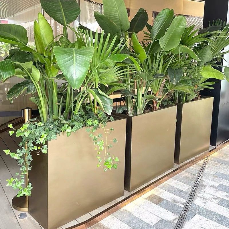 Smooth Surface Decorative Metal Flower Pots High Durability Stainless Steel Material