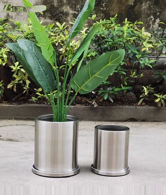 Smooth Surface Decorative Metal Flower Pots High Durability Stainless Steel Material